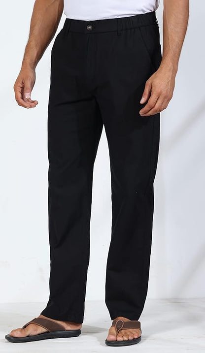 Soojun Men's Casual Linen Blend Relaxed Fit Straight Legs Elastic Waist Pants