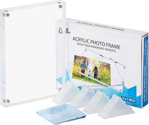Boxalls 5x7 Inches Acrylic Picture Frame, Double Sided Clear Frameless Photo Frames with Magnetic Desktop Transparent