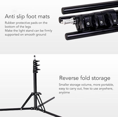Light Photography Tripod Stand, 2M Thickened Reverse Fold Aluminum Light Stand, Portable Three Legged Stand for Softbox Flash LED Photography Lights Cameras