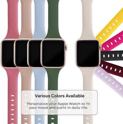 Slim Thin Band Compatible with Apple Watch 38mm 40mm 41mm 42mm 44mm 45mm 46mm 49mm, Replacement Silicone Sport Strap Wristbands for iWatch Series 9/8/7/6/5/4/3/2/1 Ultra/2 SE Women Men, Starlight