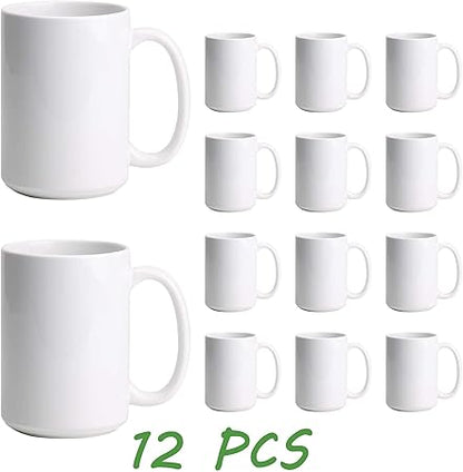 15oz Ceramic Sublimation Coffee Mug, White, Case of 12