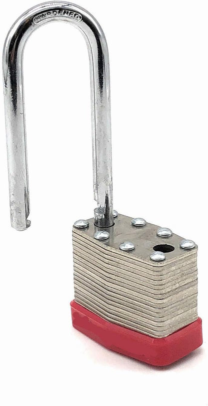 40mm Keyed Alike Laminated Steel Long Shackle Padlock, 1 3/4" Wide x 2 3/4" Shackle Size (4 Pack)