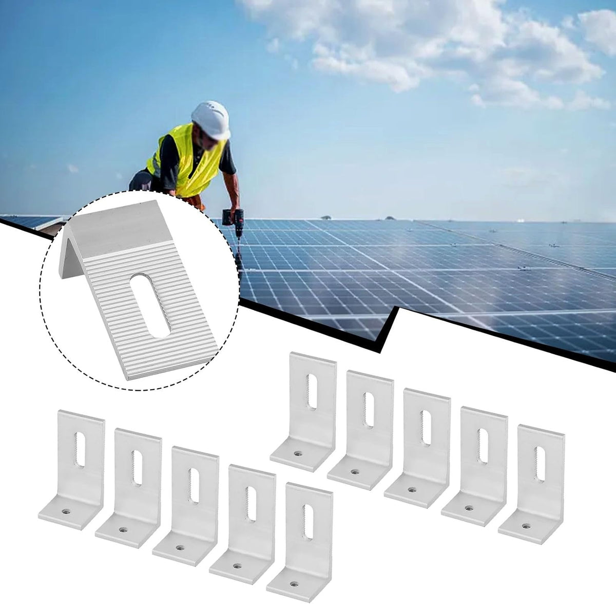 10PCS L Foot Solar Mount, Aluminum Alloy Bracket L Foot, Photovoltaic Mount, Solar Panel Mounting Brackets for Roof PV System Install Accessories(1pc