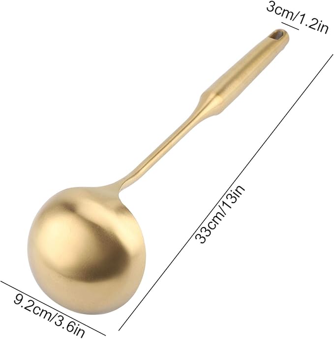 Stainless Steel Ladle Spoon Kitchen Turner, Big Soup Ladle Useful Kitchen Turner Cooking Tool Utensil Tool (Soup Ladle-Gold)