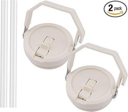 2 Pack 40 oz Tumbler Flip Straw Lid Replacement Fit for 40 oz Stanley Quencher, Leak Proof,Handle On Top,Reusable Tumbler Cover Compatible with 40oz Stanley Quencher (Cream White)