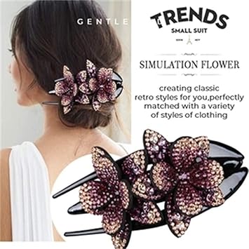 Rhinestone Hair Clips Duck Billed Plastic Flower Hair Clips Hair Claw Clips for Women Hair Barrettes for Girls Wedding Hairpin Bridal Hairpins Delicate Hair Accessories, Brown