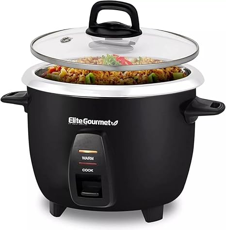 Elite Gourmet ERC2010B Electric Rice Cooker with Stainless Steel Inner Pot Makes Soups, Stews, Porridge's, Grains and Cereals, 10 cups cooked (5 Cups uncooked), Black