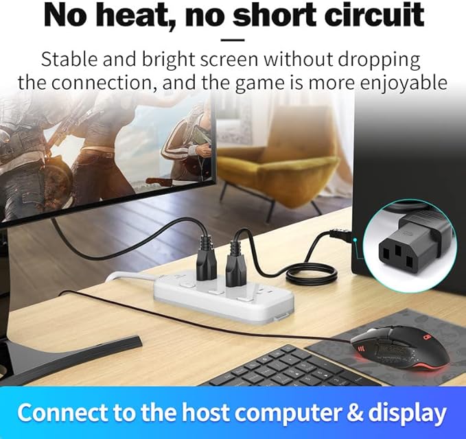3 Prong Monitor Power Cord, 4FT Computer Power Cable Replacement for Dell, Samsung, LG, AOC, BenQ, Acer, Asus, ViewSonic, HP, Compaq PC Monitor Power Cord(NEMA 5-15P to C13), 1 Pack