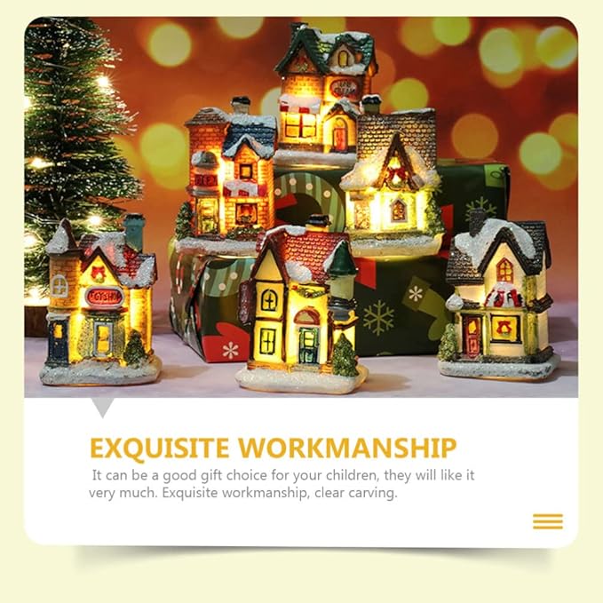 balacoo LED Lighted Christmas Village Houses: 4Pcs Mini Christmas Figurines Miniature Desktop Ornaments for Xmas Holiday Landscape Decor