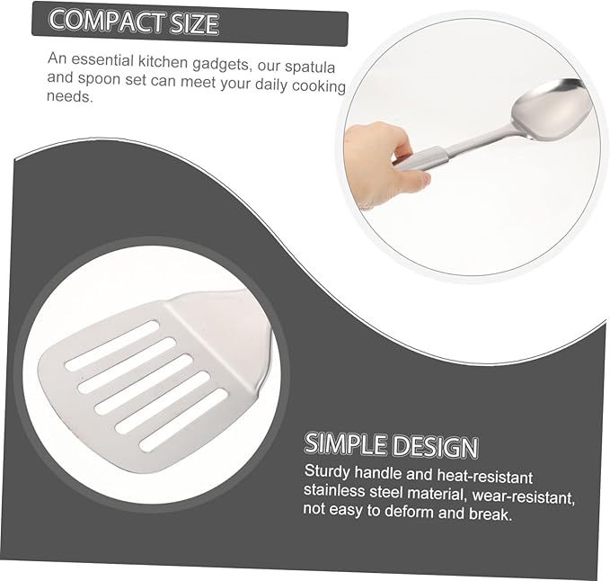 Cabilock 1 Set Stainless Steel Kitchen Utensil Set Non Stick Cooking Tools with Heat Resistant Handles Includes Ladle Slotted Spoon and Egg Spatula for Home Cooking and present Giving