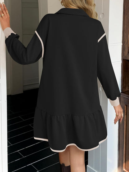 Wenrine Womens 2025 Fall Oversized Sweatshirt Dress Casual Long Sleeve Quarter Zip Ruffle Hem Pullover Mini Dresses