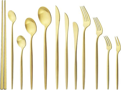 Dessert Knives Set of 4, Matte Gold Flatware Stainless Steel Silverware Knife Bulk, 7.87-Inch Eating Utensils Sets, 4-Piece Table Knives Satin Finished, Dishwasher Safe