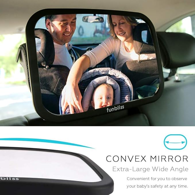 funbliss Baby Car Mirror Safely Monitor Infant Child in Rear Facing Car Seat,Car Mirror Baby Rear Facing SeatOoaNo Assembly Required, SaferOoaBest Newborn Car Seat Accessories, Shatterproof