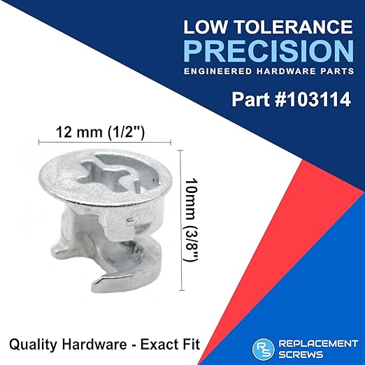 ReplacementScrews Eccentric Cam Locks Compatible with IKEA 103114 (Kullen, Alex, MICKE) Case with Flange - 12mm x 10mm - Zinc Alloy (Pack of 12)