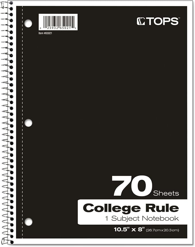 Oxford Spiral Notebook, 1-Subject, College Ruled Paper, 70 Sheets, Color May Vary, 1Notebook (65021) (Pack of 1)