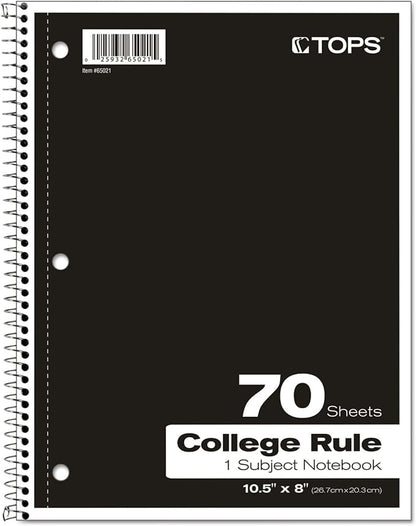 Oxford Spiral Notebook, 1-Subject, College Ruled Paper, 70 Sheets, Color May Vary, 1Notebook (65021) (Pack of 1)