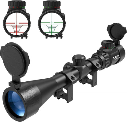 UUQ 3-9x40 Rifle Scope with Red/Green Illuminated Rangefinder Reticle, 20mm Picatinny/Weaver Rings Included, 1/4 MOA Adjustment, Fast Focus Eyepiece, Waterproof Fogproof (minor external cosmetic damage. Accessories not included)