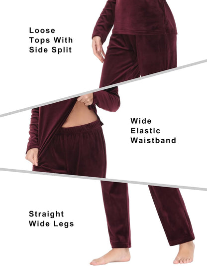 COZZIPLUS Women Velour Sweatsuits Sets Lounge Set 2 Piece Sweatsuit Crew Neck Sweatshirt and Sweatpant Velvet Jogging Suit