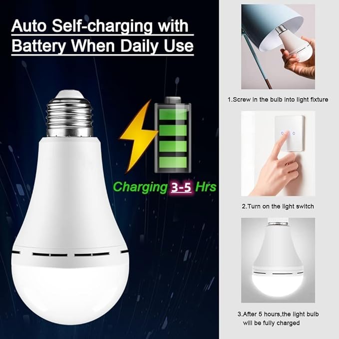 Rechargeable Light Bulbs 9W,Battery Operated Powered LED Light Bulb 600Lumen 3000K Warm White for Power Outage,Camping,Outdoor Activity,Hurricane,Pack of 2
