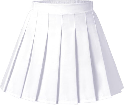 High-quality pleated mini skirt, perfect for school, parties, or everyday wear, with breathable polyester fabric and attached safety shorts.