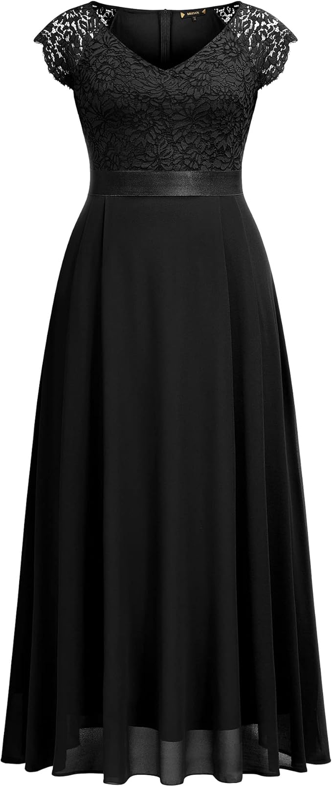 Miusol Women's Plus Size Cap Sleeve V Neck Floral Lace Ruffle Elegant Bridesmaid Evening Maxi Dress