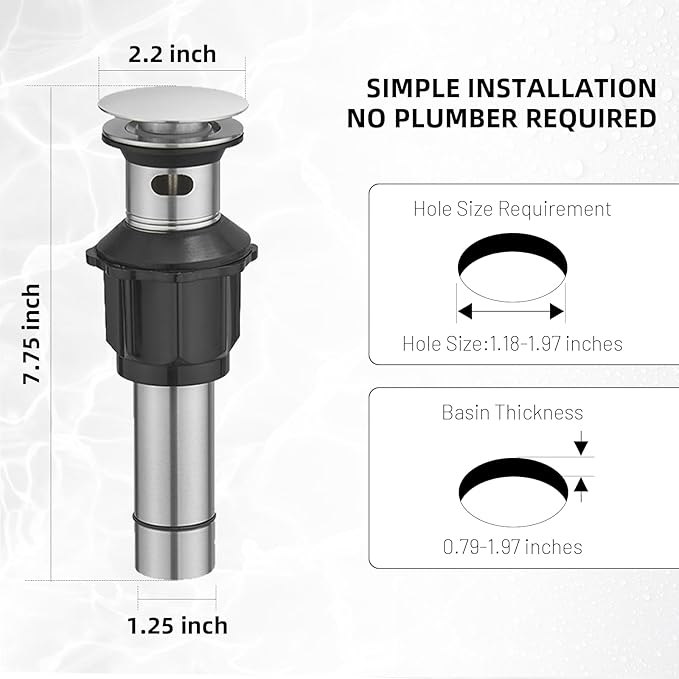 Bathroom Sink Stopper Pop Up with Overflow, Pop Up Sink Drain Strainer, Brushed Nickel
