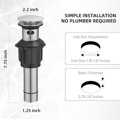 Bathroom Sink Stopper Pop Up with Overflow, Pop Up Sink Drain Strainer, Brushed Nickel