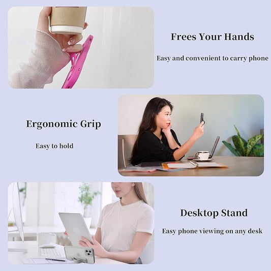 Phone Strap Holder for Hand Grip, Adhesive Cellphone Case Sticky Gripper for Back of Phone with Finger Loop for Kindle, iPhone, iPad - 4 x Grey, Black, White