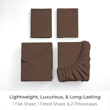 Mellanni Iconic 4-Piece, Ultra Soft Sheet Set (King, Brown) 10M+ Sleepers. Lab-tested: Sleeps Cool, Stays Bright, Strong, Smooth. Good Housekeeping Best Bedding, 7 yrs running.