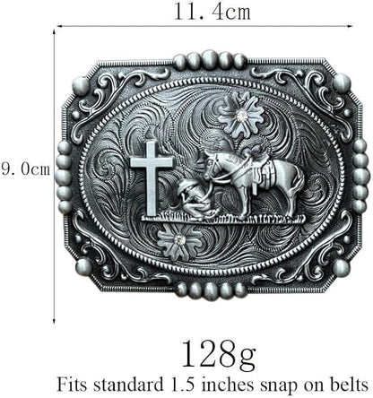Prayer Cross  Horse Western Belt Buckle for Men, Zinc Alloy 3D Religious Cowboy Design, Antique Finish for Jeans Boots