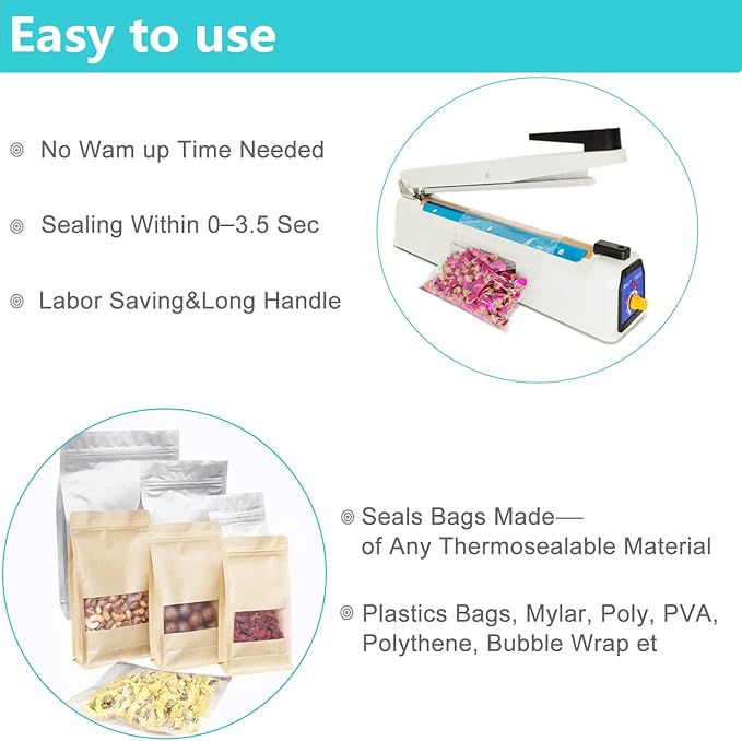 Impulse Sealer 16 Inch Heat Sealer Mylar Bag Sealer Machine, Manual Poly Plastic Bag Sealer Heat Seal with 4 Replacement Elements Parts(2 Cutting Lines Included)