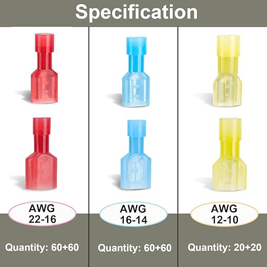 280Pcs Nylon Spade Connector, Male and Female Spade Terminals Kit, Crimp Terminal Connectors, Automotive Electrical Connector, Wire Connectors Kit, Quick Disconnect Connectors (22-10 Gauge)