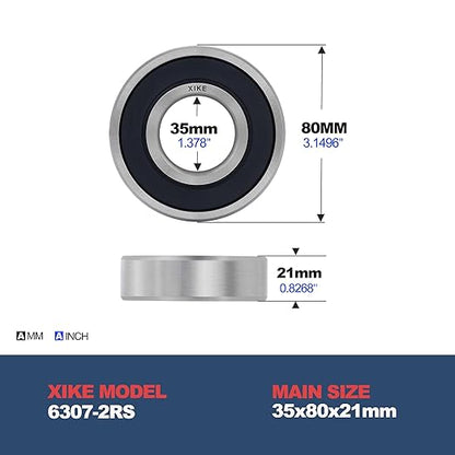 XiKe 2 pack of 5 6307-2RS Double Rubber Seal Bearings 35x80x21mm, Pre-Lubricated and Stable Performance and Cost Effective, Deep Groove Ball Bearings.