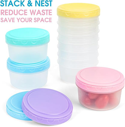 8 Oz Plastic Containers with Lids, 15 Pack 1-Cup Reusable Small Freezer Storage Containers with Screw Top for Food Snack Portion Meal Prep, Ultra Thick, Microwave Freezer Dishwasher Safe, 5 Colors