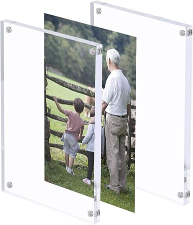 AMEITECH Acrylic Photo Frame 5x7 inches, Free Standing Desktop Double Sided Magnetic Picture Display, 10  10MM Thickness Clear Magnet Photo Frame with Microfiber Cloth, Gift Box Package