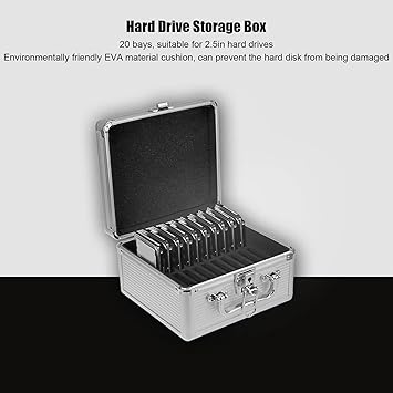 GOWENIC 20 Bays 2.5in Hard Drive Storage Box with Safety Lock 2 Keys ABS Handle Shockproof Hard Drive Case with Cushioning Pad and Handle, Suitable for 2.5in Hard Drives