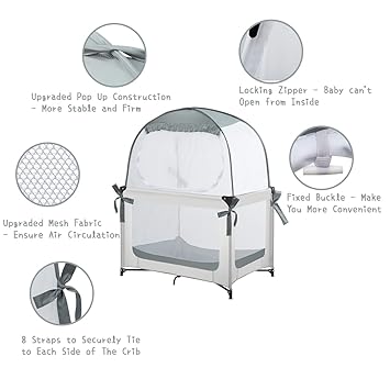 Baby Pack N Play Tent, Safety Tent to Keep Baby from Climbing Out, Baby Crib Canopy for Pack N Play, Mini Cribs & Playpens, Pop Up Design & See-Through Mesh
