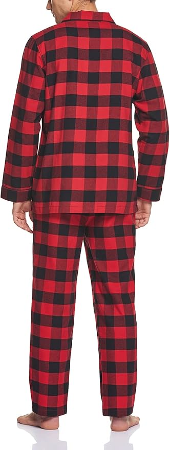 CQR Men's 100% Cotton Plaid Flannel Pajama Set, Brushed Soft Lounge & Sleep PJ Top & Bottom with Pockets