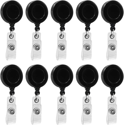 10 Pack Retractable ID Badge Holder Reels with Swivel Alligator Clip Bulk Pack Premium Badgei14Blacki14
