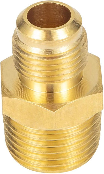 2 PCS Brass Tube Fitting, Half Union Gas Adapter 3/8" Flare x 1/2" NPT Male Pipe Connector