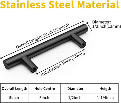 Goldmic 2 Packs Cabinet Pulls Matte Black Stainless Steel for Kitchen Cabinet Handles Cupboard Drawers Pulls,5 Inch Length,3 Inch Hole Center