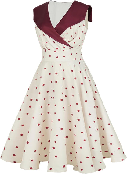 HIGAKI Women's 1950s Dress Tea Party V-Neck Sleeveless Dress