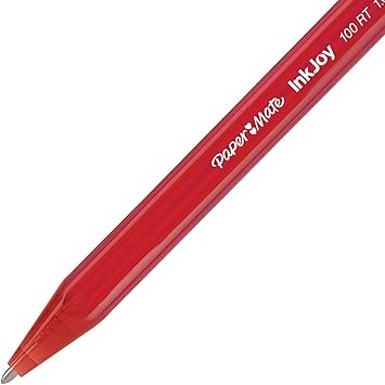 Paper Mate InkJoy 100RT Retractable Ballpoint Pens, Medium Point, Red, Box of 12