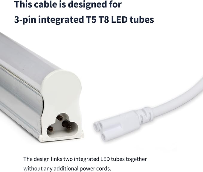 T5 T8 Extension Cords,4PCS Double End LED Lamp Connecting Wire,3-Prong Extended Power Cable Compatible with Integrated LED Tube Light,Under Cabinet Light,White