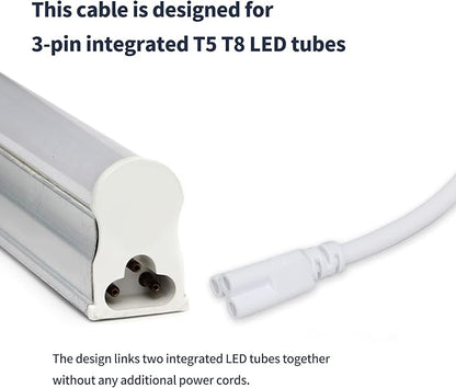 T5 T8 Extension Cords,4PCS Double End LED Lamp Connecting Wire,3-Prong Extended Power Cable Compatible with Integrated LED Tube Light,Under Cabinet Light,White