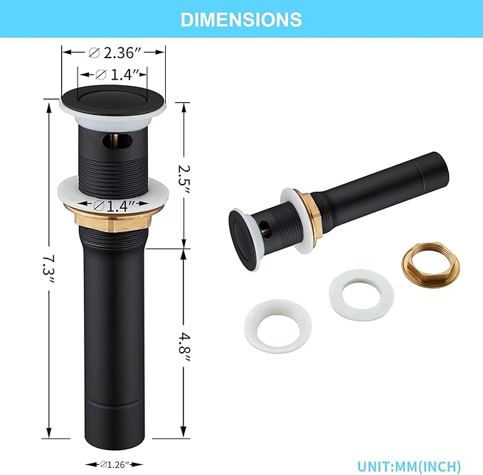CREA Bathroom Sink Drain, Bathroom Sink Stopper with Drain Hair Catcher Pop Up Drain 1 12" for Bathroom Vanity Kitchen Sink with Overflow, Matte Black