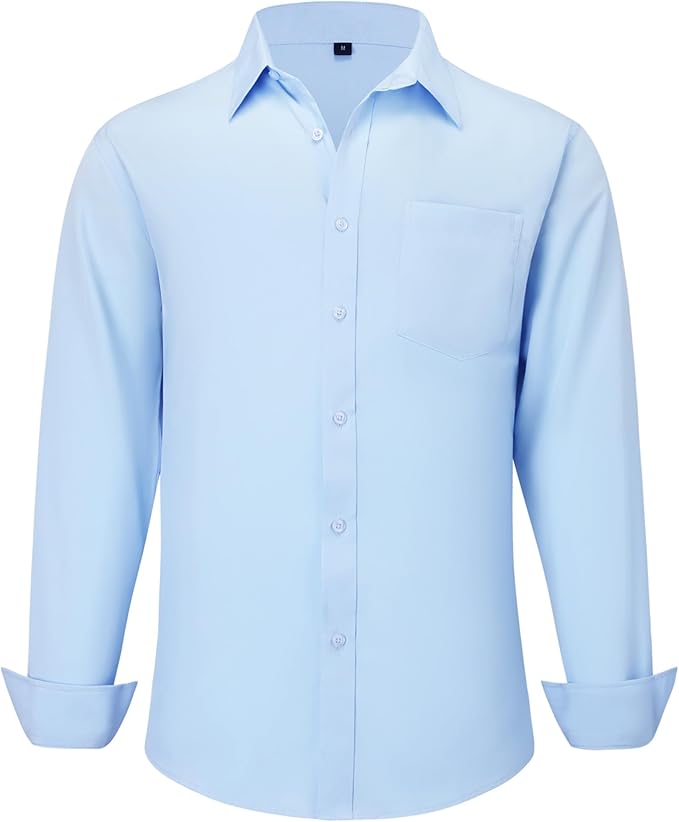 Men's Long Sleeve Dress Shirts, Regular Fit Stretch Wrinkle-Free Business Casual Button-Down Shirts with Front Pocket