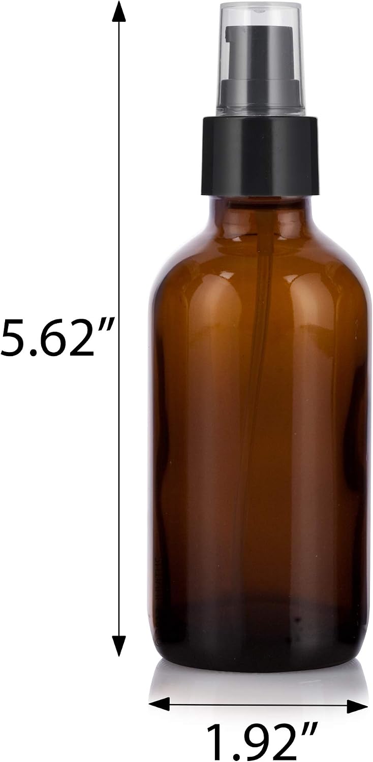 4 oz Amber Glass Boston Round Bottle with Black Treatment Pump (14 pack) + (2 pipetts)
