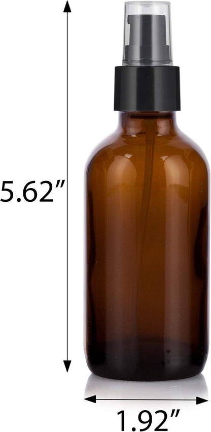 4 oz Amber Glass Boston Round Bottle with Black Treatment Pump (14 pack) + (2 pipetts)