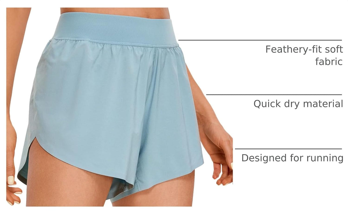 Mid Waisted Split Running Shorts for Women 4" - Comfy Mesh Liner for Workout Athletic Gym Track Quick Dry